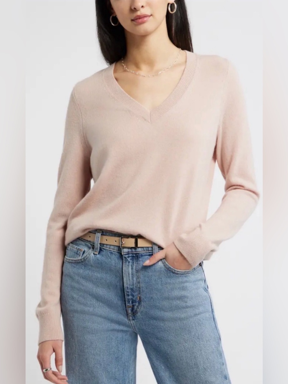 Halogen Nordstrom 100% Cashmere V-Neck Sweater peach color , Small